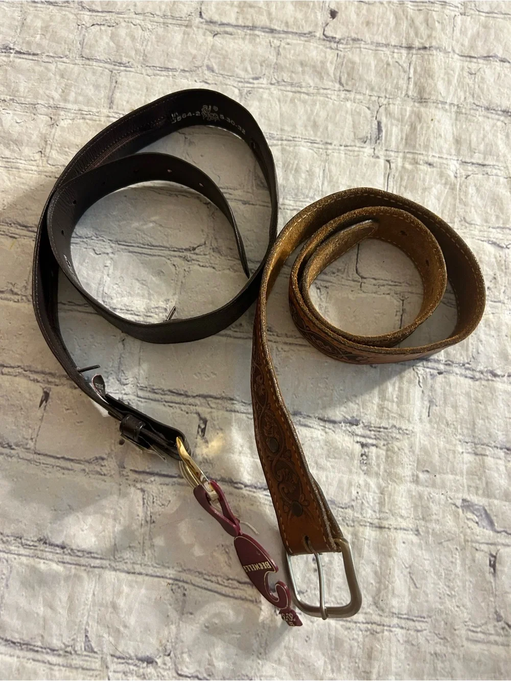 BECHELLE VTG CHOCOLATE BROWN ZIPPERS LINING 30-32 & WESTERN BROWN SNAP BELTS